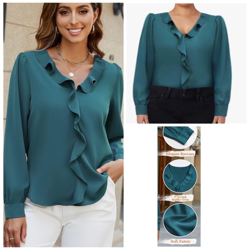 Attractive Blooming Jelly Turquoise Ruffle Blouse Size XL